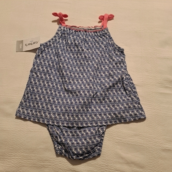 Carters girls 12 months romper blue & white - Picture 3 of 6